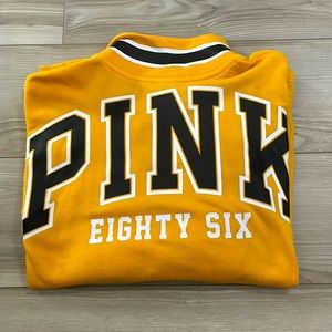 PINK quarter zip hoodie. Minor stains.